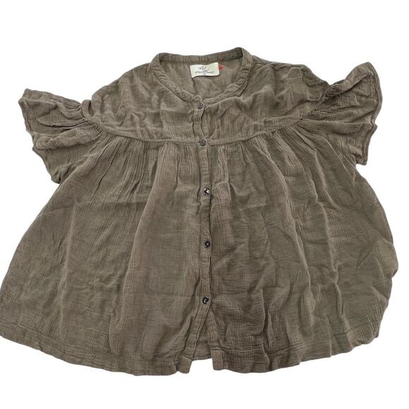 Stella Forest Blouse Womens 38 Medium Brown Green Button Front Flowy Top Boho - Picture 1 of 8